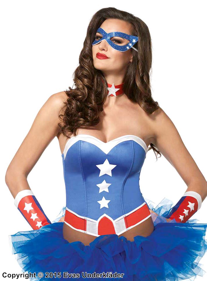 Kvinnelig Captain America, kostyme-bustier, stjerner